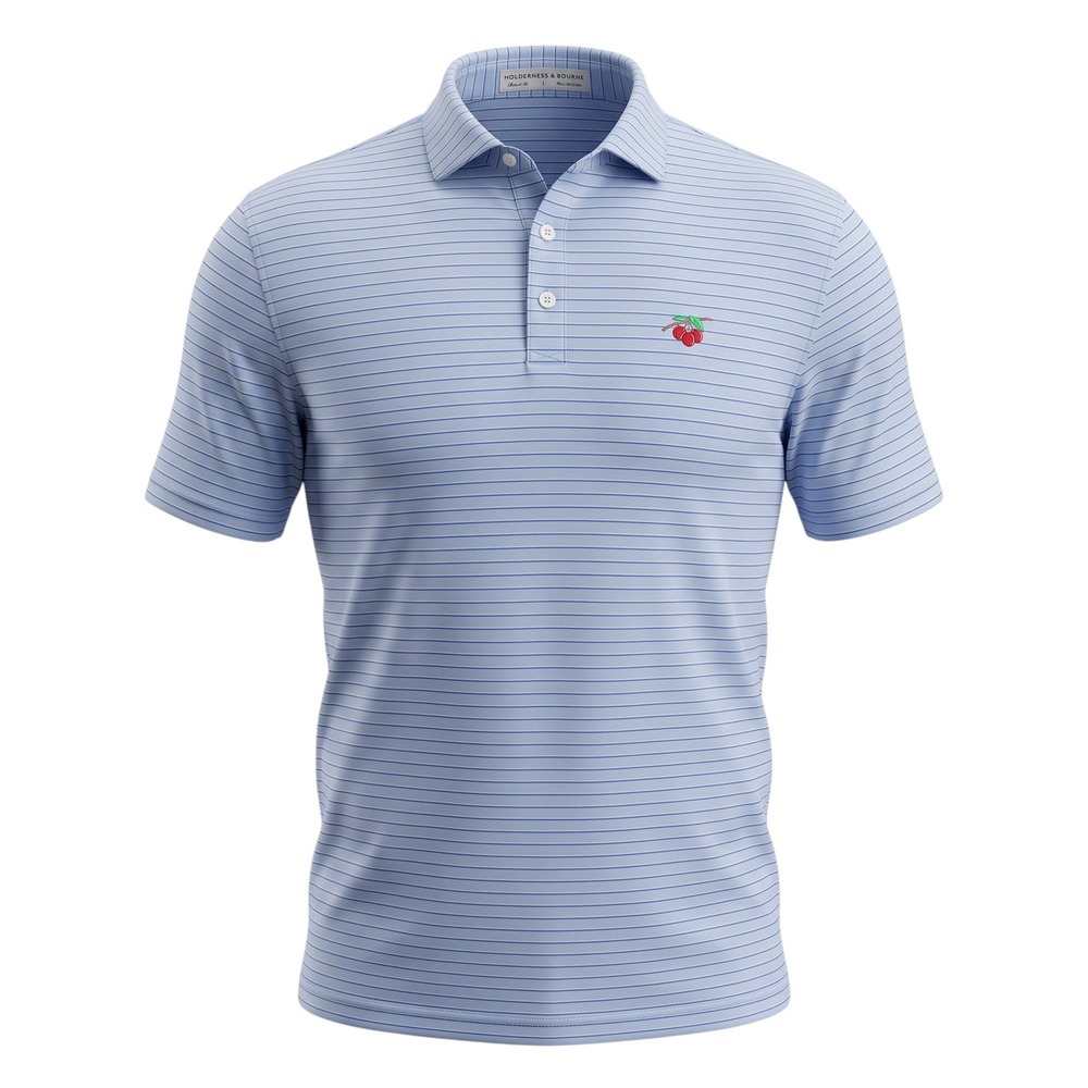Holderness & Bourne The Springer Polo Shirt Mens L Blue Striped Cherry Hills CC